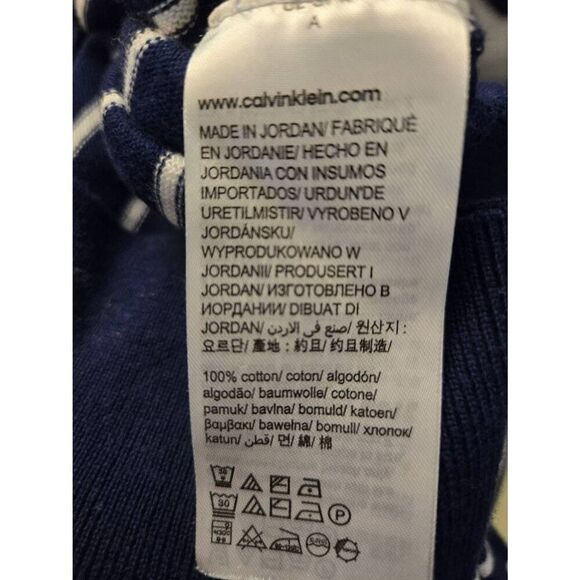 Calvin Klein Supima Mens Size Medium Navy/White Striped Sweater - Picture 6 of 6